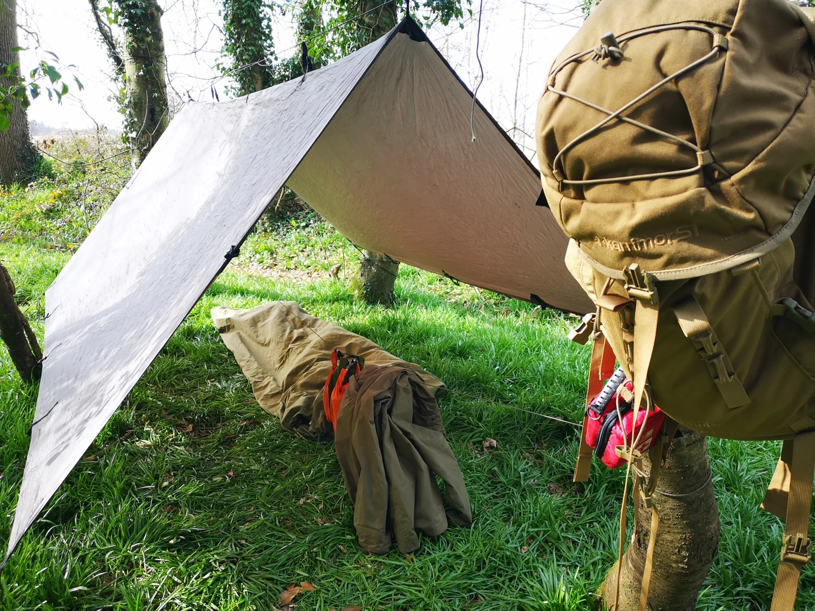Woodland shelter and camping equipment