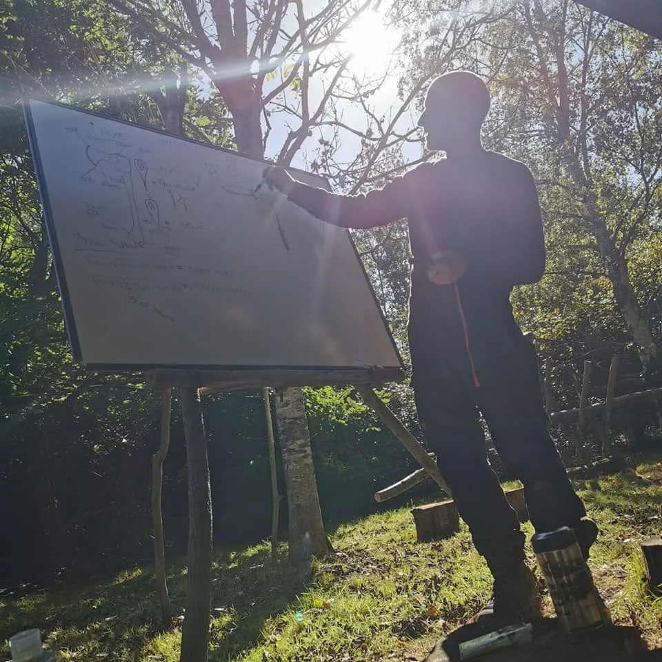 Outdoor teaching beside a board
