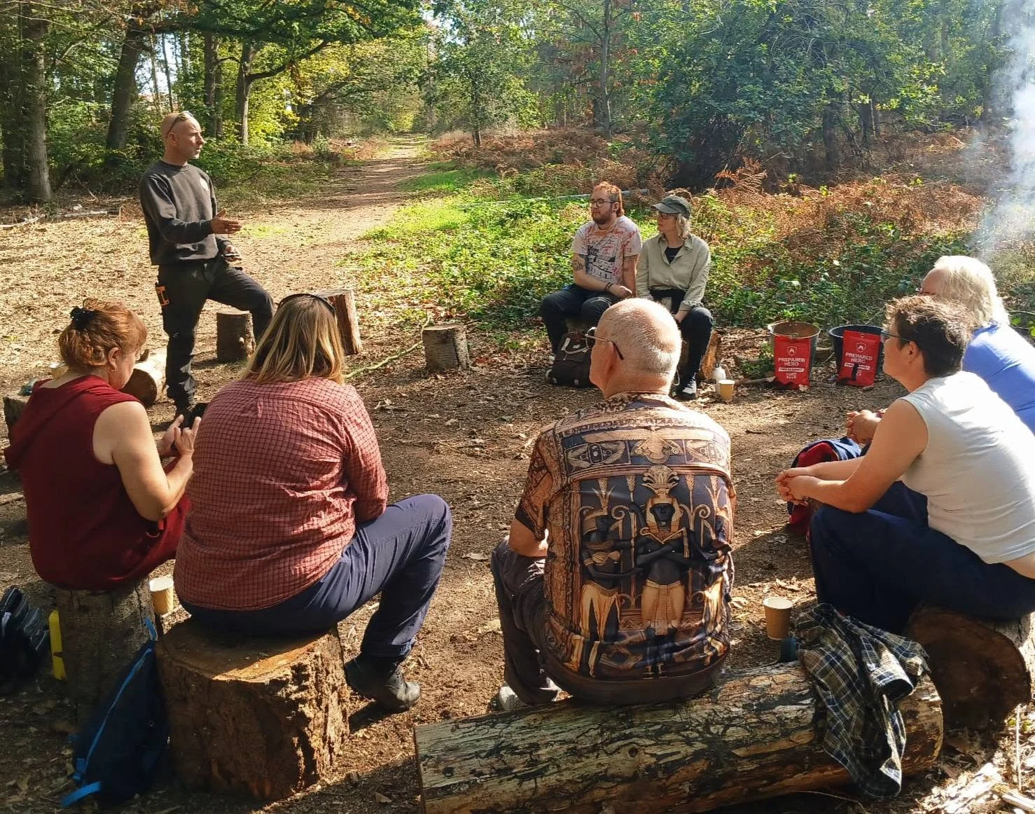 Kes instructing a group during a woodland session
